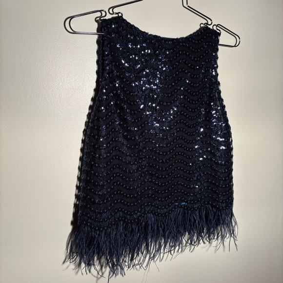 NWT Alice + Olivia Sequined Feather Hem Tank in Indigo - Picture 1 of 10